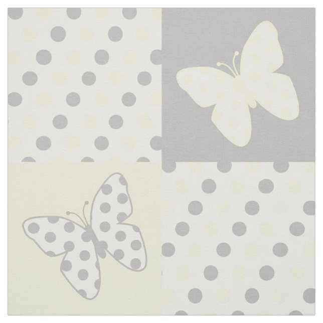 Tela Puntos de Polka Gris Amarillo mariposa (Retal)