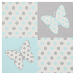 Tela Puntos de Polka Gris Azul Mariposa