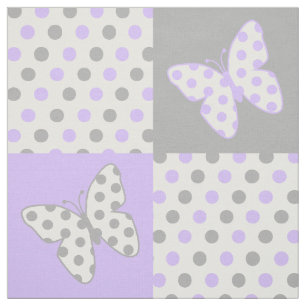Tela Puntos de Polka Gris Púrpura de Mariposa