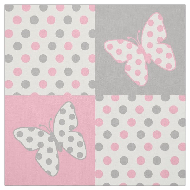Tela Puntos de Polka Gris Rosa Mariposa (Retal)