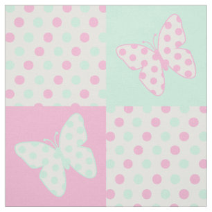 Tela Puntos de polka verde de la menta rosa de la marip