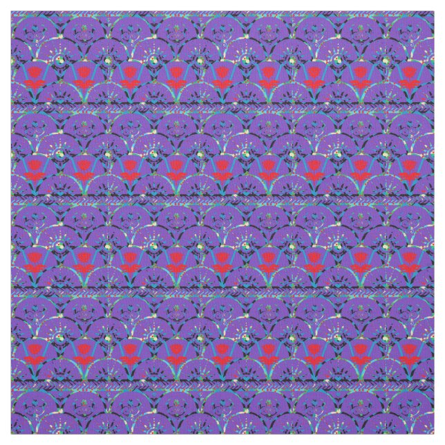 Tela Purple Boho Sunrise | Flores rojas (Retal)