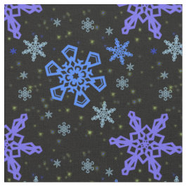 Tela Púrpura azul de los copos de nieve en negro