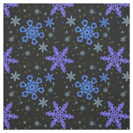 Tela Púrpura azul de los copos de nieve en negro
