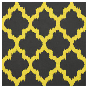 Tela Quatrefoil amarillo Ikat Personalizado fondo negro