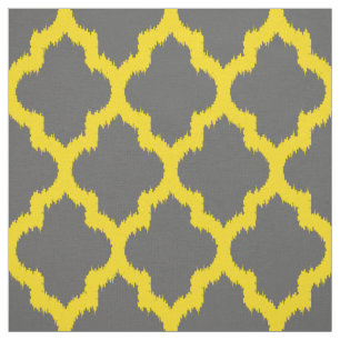 Tela Quatrefoil amarillo Ikat Personalizado Gris Fondo 