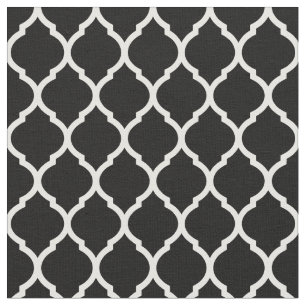 Tela Quatrefoil marroquí blanco y negro