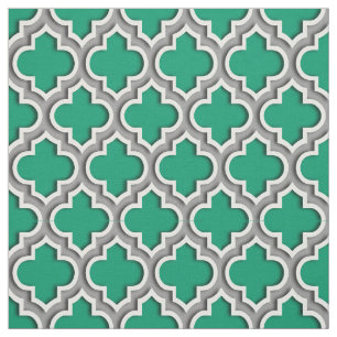 Tela Quatrefoil marroquí gris oscuro Jade Green #5DS