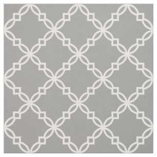 Tela Quatrefoil marroquí gris oscuro y brillante blanc