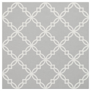 Tela Quatrefoil marroquí gris y blanco