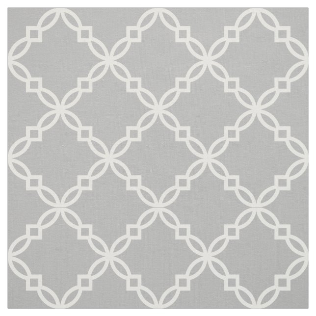 Tela Quatrefoil marroquí gris y blanco (Retal)