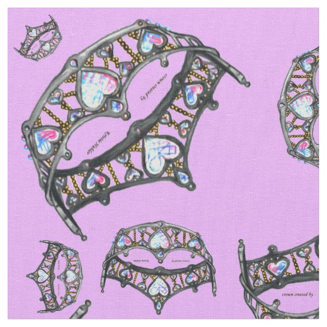 Tela Queen Hearts Silver Crown Tiara patrón lila rosada (De cerca)
