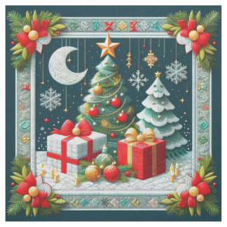 Tela Quilt Look Christmas Scene Moon and Trees