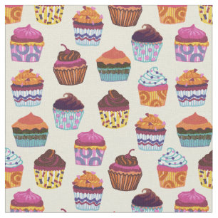 Tela Quirky Colorful Cupcakes Patrón de Ilustracion