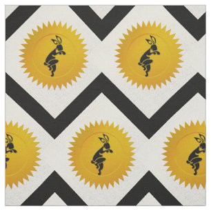 Tela Rabbit Chinese Zodiac   Blanco, dorado y negro