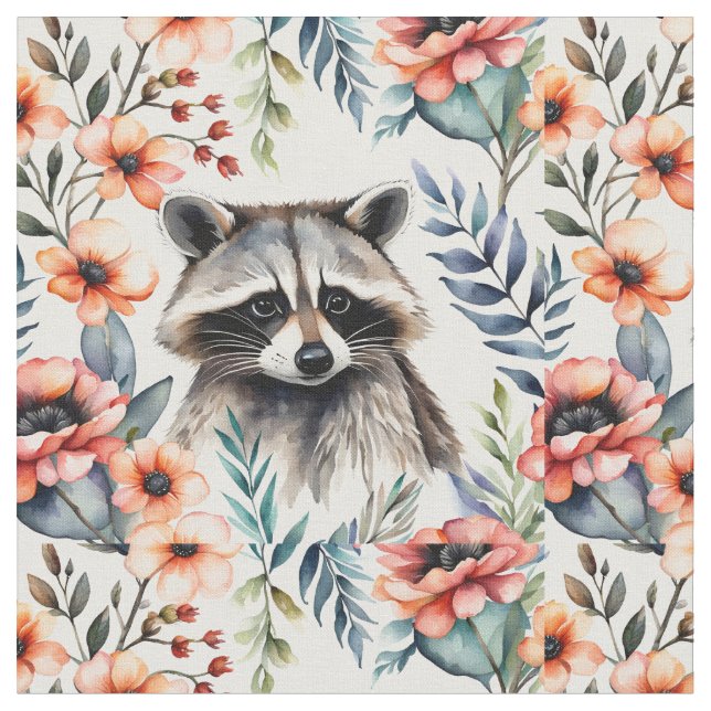 Tela Raccoon entre flores (De cerca)