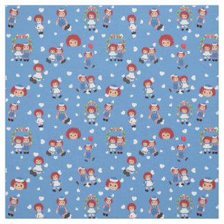 Tela Raggedy Ann and Andy on Falling Hearts on Blue
