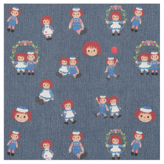 Tela Raggedy Ann y Andy en Blue Denim
