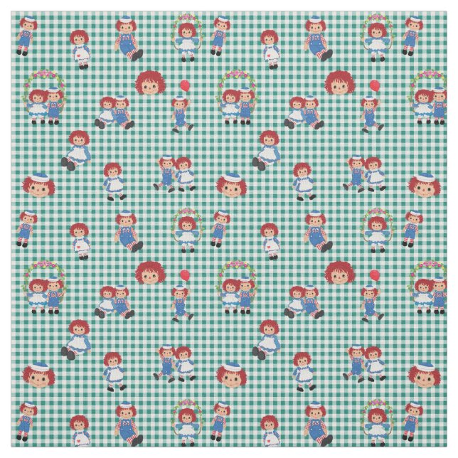 Tela Raggedy Ann y Andy en Green Gingham (Retal)