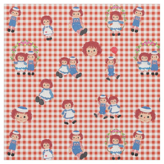 Tela Raggedy Ann y Andy en Red Gingham (De cerca)