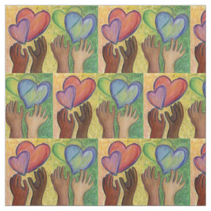 Tela Rainbow DEI Love Hearts Material Art Fabric