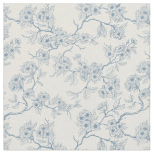 Tela Ramas de flor de cerezo en azul y blanco apagado
