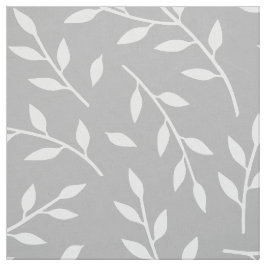 Tela ramas de hojas patrón blanco sobre gris o CUALQUIE