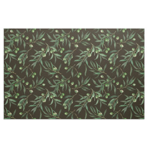 Tela Ramas de oliva acuarela en negro