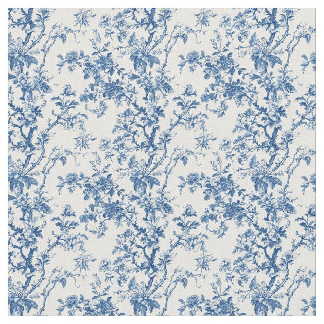 Tela Ramas Florales Blue Toile (De cerca)
