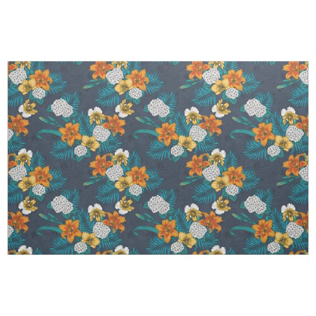 Tela Ramo tropical azul ("Cuarto gordo" (fat quarter))