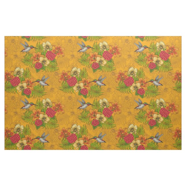 Tela Ramos tropicales y colibríes 2 ("Cuarto gordo" (fat quarter))