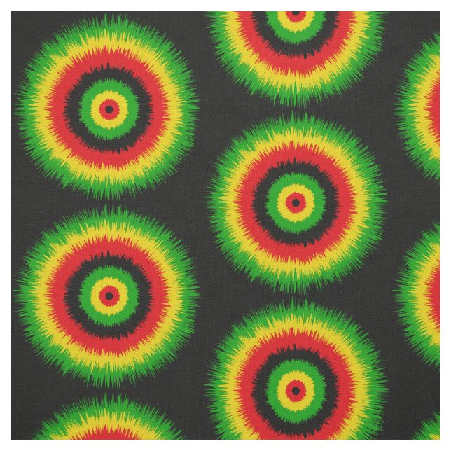 Tela Rasta Red Yellow Green Tie Dye Circles Pattern (Retal)