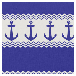 Tela Rayas costeras de Ancla Náutica Azul Blanco