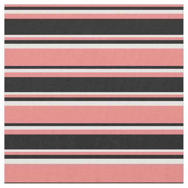 Tela Rayas de coral claro, negro y blanco (De cerca)