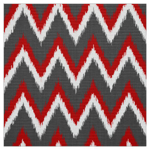 Tela Rayas de Ikat Chevron - rojo, blanco y gris/gris