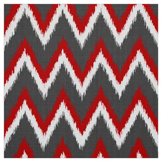 Tela Rayas de Ikat Chevron - rojo, blanco y gris/gris (Retal)