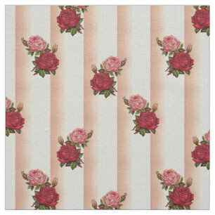 Tela Rayas de Rosa Dorado Chic Rosas Floral Lino
