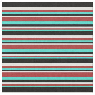 Tela Rayas turquesa, marrón, cian claro y negro