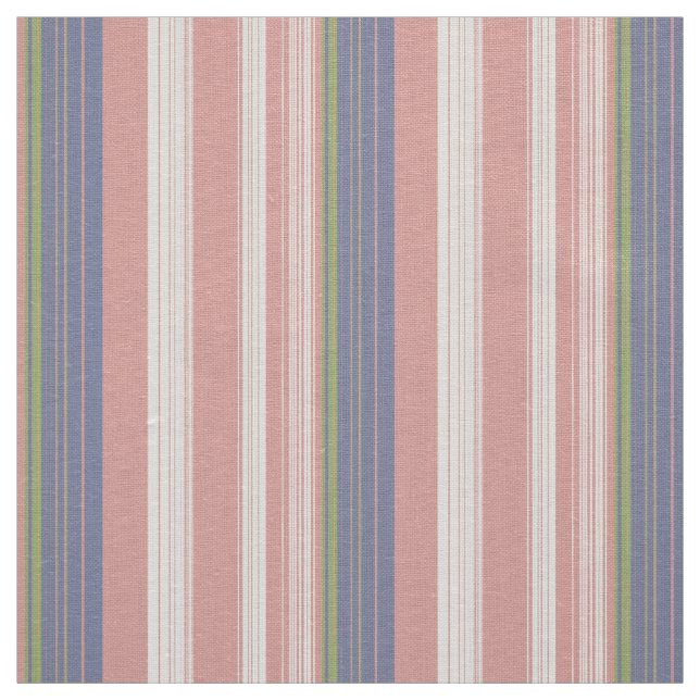Tela rayas verticales rosa, azul y oliva. (Retal)