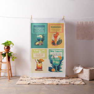 Tela Recetas de cócteles tropicales retro cortar y cose