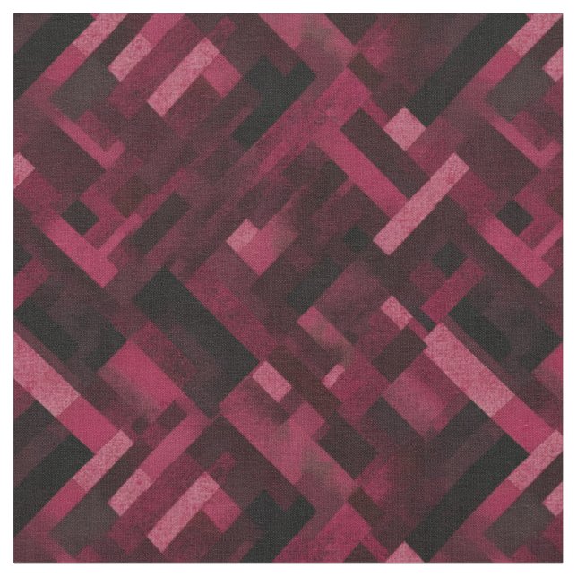Tela Rectángulos abstractos de Borgoña y Negro (De cerca)