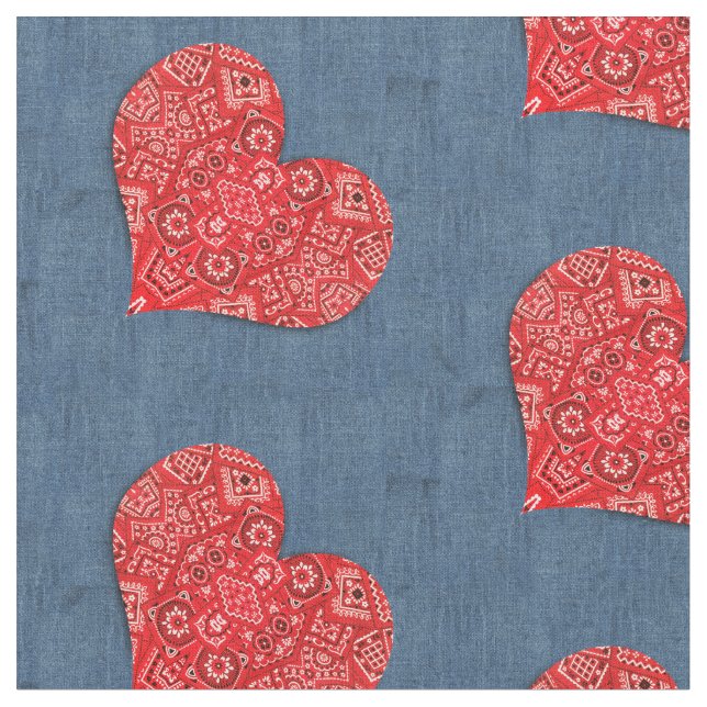 Tela Red Bandana Heart Denim Combo (De cerca)