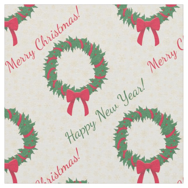Tela Red Berries Holly Merry Christmas (De cerca)