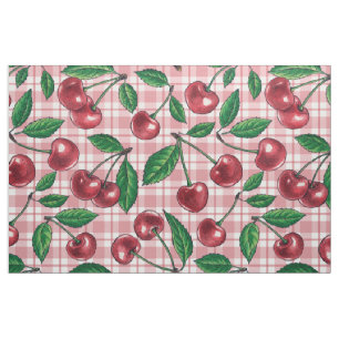 Tela Red cherries on pink gingham