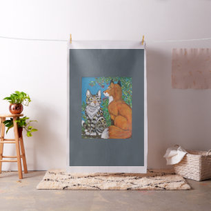Tela Red Fox & Bengal Cat Art Fabric Baby Quilt Decour