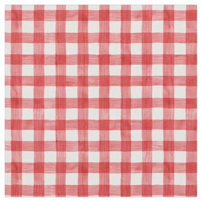 Tela Red Watercolor Gingham Fabric (De cerca)