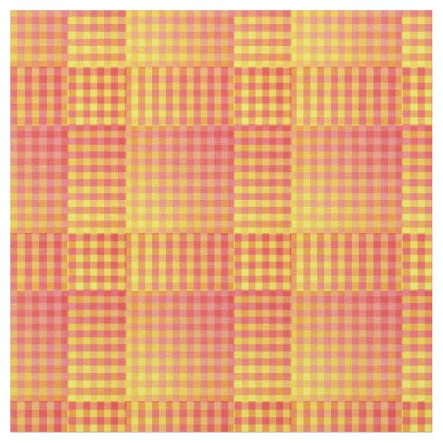 Tela Red Yellow Checker Abstract Pattern (De cerca)