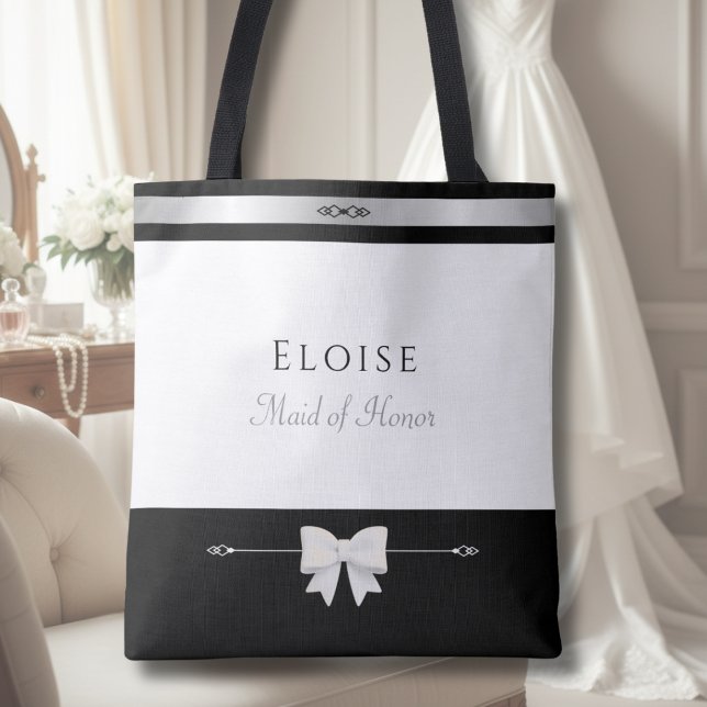 Tela Regalo elegante para la dama de honor | Bolso de m (Sophisticated personalized Maid of Honor gift tote bag in a luxury bridal suite setting.)