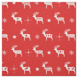 Tela Reindeo Escandinavo Festividad Roja y Blanco Arte 