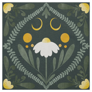 Tela Rejilla de Flor de Luna   Verde Bosque Oscuro